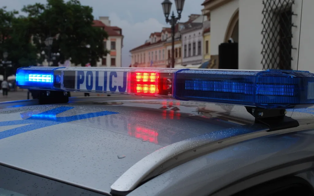 Policyjny radiowóz na rynku w Rzeszowie
