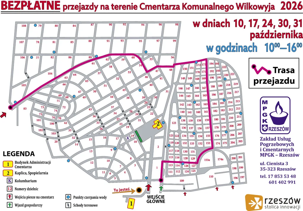 Mapa cmentarza Wilkowyja z trasą meleksów